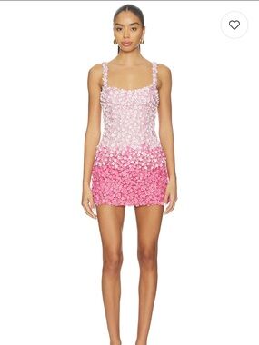 LA FUORI Pink Petal Ombre Embroidered Dress in Pink Petal